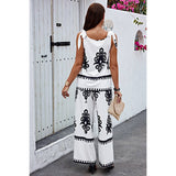 Floral Knot Shoulder Sleeveless Elastic Waist Sets - MVTFASHION.COM