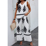 Floral Knot Shoulder Sleeveless Elastic Waist Sets - MVTFASHION.COM