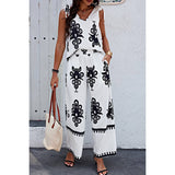 Floral Knot Shoulder Sleeveless Elastic Waist Sets - MVTFASHION.COM