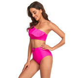 Floral One Shoulder Ruffles Split High Waist Sets - MVTFASHION.COM