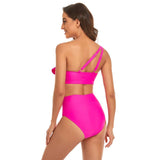 Floral One Shoulder Ruffles Split High Waist Sets - MVTFASHION.COM