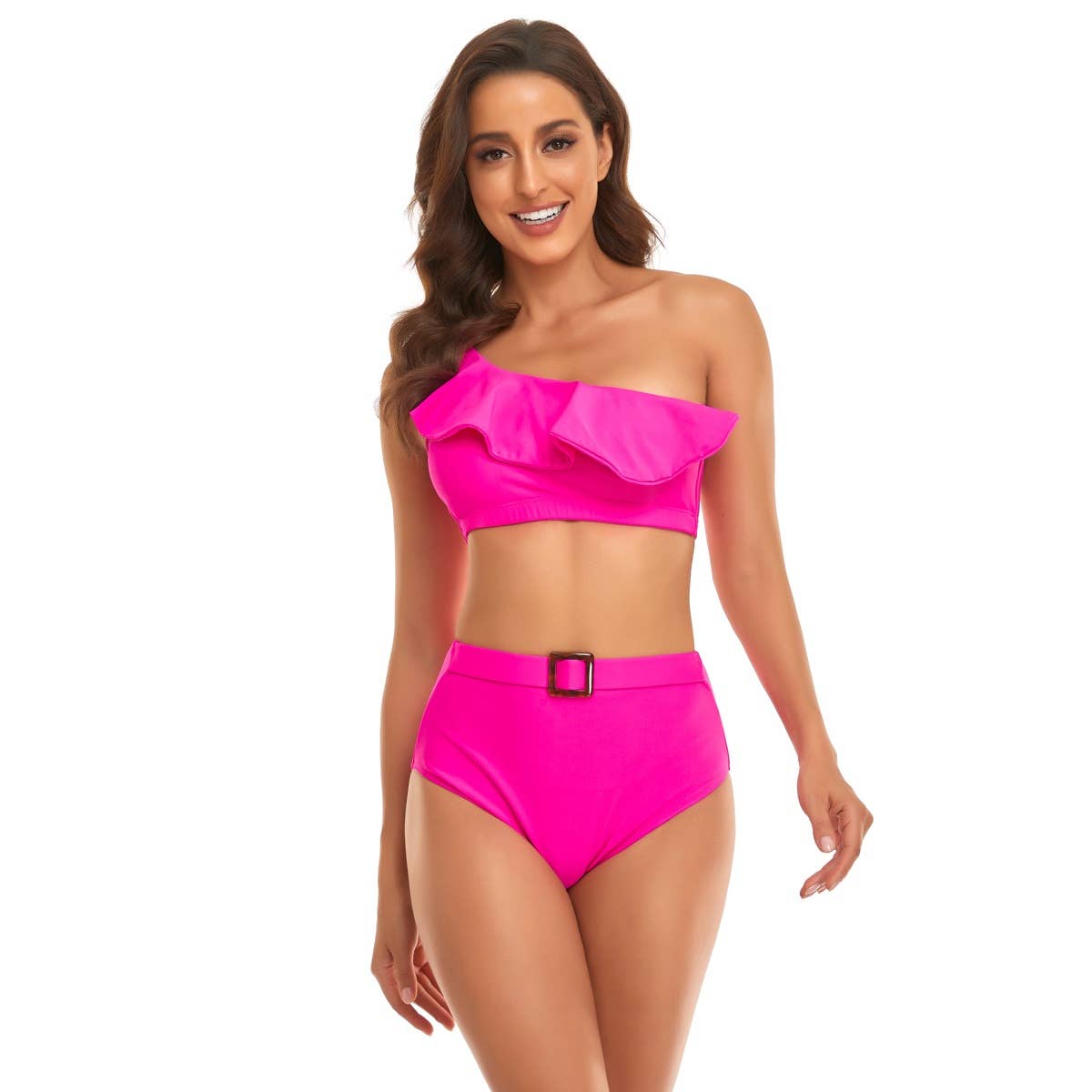 Floral One Shoulder Ruffles Split High Waist Sets - MVTFASHION.COM