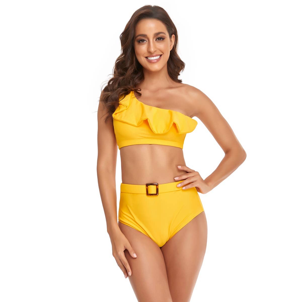 Floral One Shoulder Ruffles Split High Waist Sets - MVTFASHION.COM