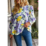 Floral Print Color Block Lace Blouse Top - MVTFASHION.COM