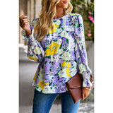 Floral Print Color Block Lace Blouse Top - MVTFASHION.COM