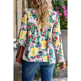 Floral Print Color Block Lace Blouse Top - MVTFASHION.COM