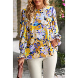 Floral Print Color Block Lace Blouse Top - MVTFASHION.COM