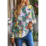 Floral Print Color Block Lace Blouse Top - MVTFASHION.COM