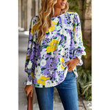 Floral Print Color Block Lace Blouse Top - MVTFASHION.COM