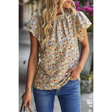 Floral Print Cowl Neck Flutter Sleeve Top - MVTFASHION.COM