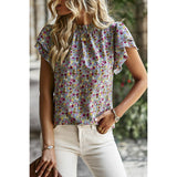 Floral Print Cowl Neck Flutter Sleeve Top - MVTFASHION.COM