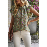 Floral Print Cowl Neck Flutter Sleeve Top - MVTFASHION.COM