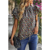 Floral Print Cowl Neck Flutter Sleeve Top - MVTFASHION.COM