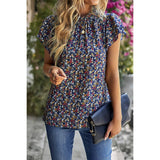 Floral Print Cowl Neck Flutter Sleeve Top - MVTFASHION.COM