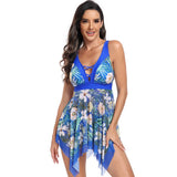 Floral Print Cross Lace Asymmetric Hem Swimsuits - MVTFASHION.COM