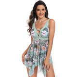 Floral Print Cross Lace Asymmetric Hem Swimsuits - MVTFASHION.COM