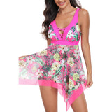 Floral Print Cross Lace Asymmetric Hem Swimsuits - MVTFASHION.COM