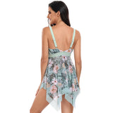 Floral Print Cross Lace Asymmetric Hem Swimsuits - MVTFASHION.COM