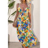 Floral Print Cut Out Color Block Full Dress - MVTFASHION.COM