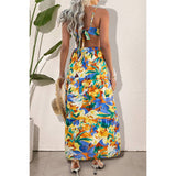 Floral Print Cut Out Color Block Full Dress - MVTFASHION.COM