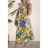 Floral Print Cut Out Color Block Full Dress - MVTFASHION.COM