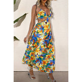 Floral Print Cut Out Color Block Full Dress - MVTFASHION.COM