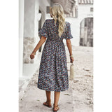 Floral Print Fit Ruffle Sleeve Midi Dress - MVTFASHION.COM