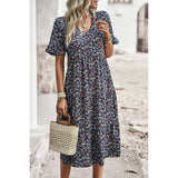 Floral Print Fit Ruffle Sleeve Midi Dress - MVTFASHION.COM