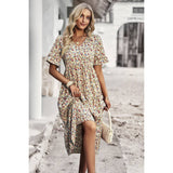 Floral Print Fit Ruffle Sleeve Midi Dress - MVTFASHION.COM