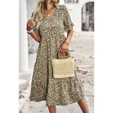 Floral Print Fit Ruffle Sleeve Midi Dress - MVTFASHION.COM