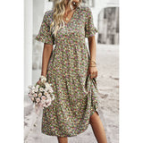 Floral Print Fit Ruffle Sleeve Midi Dress - MVTFASHION.COM