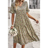 Floral Print Fit Ruffle Sleeve Midi Dress - MVTFASHION.COM