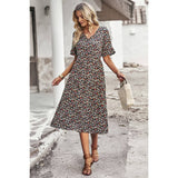 Floral Print Fit Ruffle Sleeve Midi Dress - MVTFASHION.COM