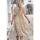 Floral Print Fit Ruffle Sleeve Midi Dress - MVTFASHION.COM