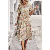 Floral Print Fit Ruffle Sleeve Midi Dress - MVTFASHION.COM