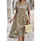 Floral Print Fit Ruffle Sleeve Midi Dress - MVTFASHION.COM