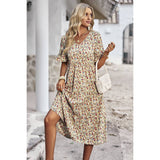 Floral Print Fit Ruffle Sleeve Midi Dress - MVTFASHION.COM