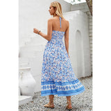 Floral Print Halter Sleeveless Low Back Dress - MVTFASHION.COM