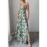 Floral Print High Waist Split Wide Leg Fit Jumpsuit - MVTFASHION.COM