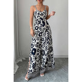 Floral Print High Waist Split Wide Leg Fit Jumpsuit - MVTFASHION.COM