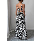 Floral Print High Waist Split Wide Leg Fit Jumpsuit - MVTFASHION.COM