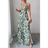 Floral Print High Waist Split Wide Leg Fit Jumpsuit - MVTFASHION.COM