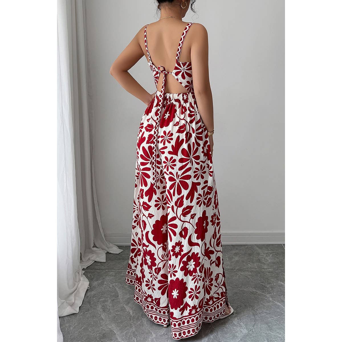 Floral Print High Waist Split Wide Leg Fit Jumpsuit - MVTFASHION.COM
