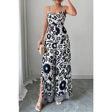 Floral Print High Waist Split Wide Leg Fit Jumpsuit - MVTFASHION.COM