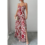 Floral Print High Waist Split Wide Leg Fit Jumpsuit - MVTFASHION.COM