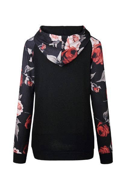 Floral Print Pocket Hoodie - MVTFASHION.COM