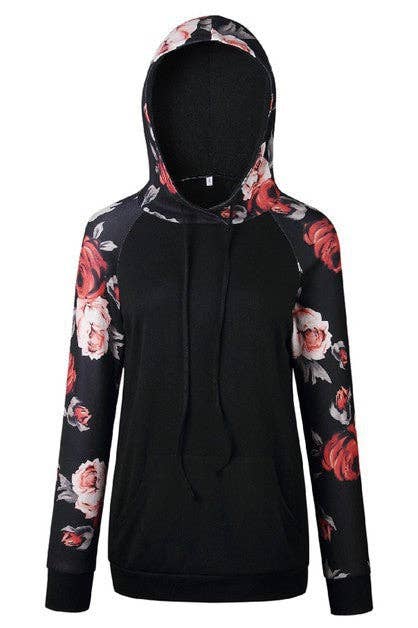 Floral Print Pocket Hoodie - MVTFASHION.COM