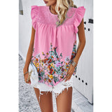 Floral Print Round Neck Ruched Loose Fit Top - MVTFASHION.COM