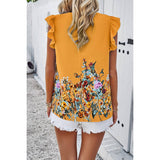 Floral Print Round Neck Ruched Loose Fit Top - MVTFASHION.COM