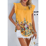 Floral Print Round Neck Ruched Loose Fit Top - MVTFASHION.COM